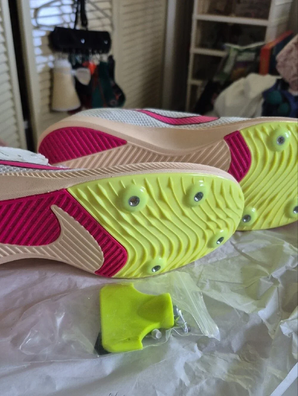 Nike White Athletic Shoes with Pink Swoosh